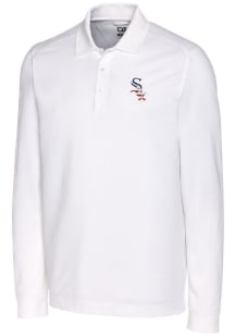 Cutter and Buck Chicago White Sox Mens White Advantage Pique Long Sleeve Big and Tall Polos Shir..
