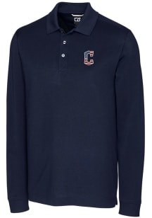 Cutter and Buck Cleveland Guardians Mens Navy Blue Advantage Pique Long Sleeve Big and Tall Polo..