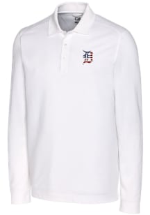 Cutter and Buck Detroit Tigers Mens White Advantage Pique Long Sleeve Big and Tall Polos Shirt