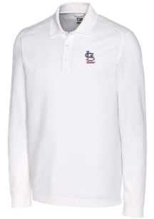 Cutter and Buck St Louis Cardinals Mens White Advantage Pique Long Sleeve Big and Tall Polos Shi..