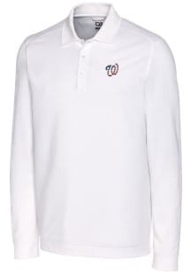 Cutter and Buck Washington Nationals Mens White Advantage Pique Long Sleeve Big and Tall Polos S..