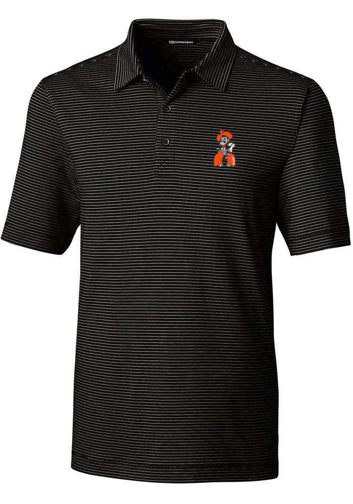 Cutter and Buck Oklahoma State Cowboys Mens Black Forge Pencil Stripe Polo Short Sleeve Polo