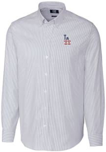 Cutter and Buck Los Angeles Dodgers Mens Light Blue Stretch Oxford Stripe Big and Tall Dress Shi..