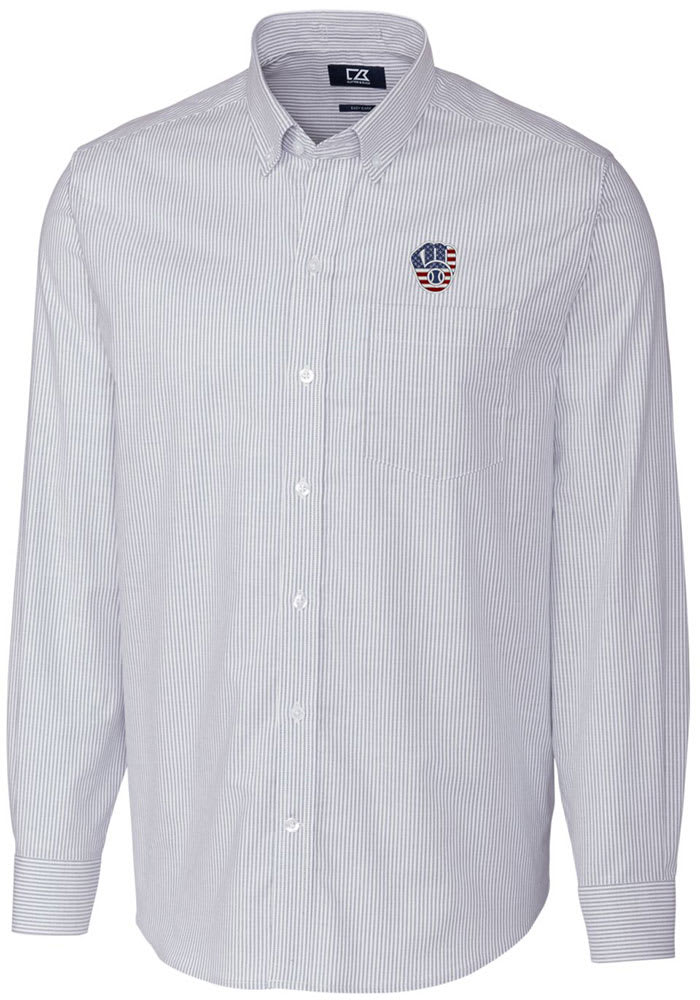 brewers dress shirt MLB Stars & Stripes Long Sleeve Button Down Shirt | Big & Tall | Light Blue | LT