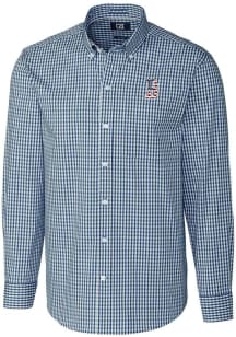 Cutter and Buck Boston Red Sox Mens Navy Blue Easy Care Stretch Gingham Big and Tall Dress Shirt