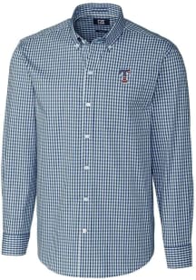 Cutter and Buck Texas Rangers Mens Navy Blue Easy Care Stretch Gingham Big and Tall Dress Shirt