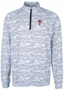 Cutter and Buck Philadelphia Phillies Mens Charcoal Traverse Camo Print Big and Tall 1/4 Zip Pul..