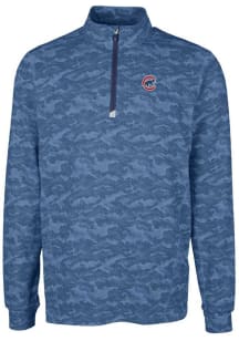 Cutter and Buck Chicago Cubs Mens Navy Blue Traverse Camo Print Big and Tall 1/4 Zip Pullover