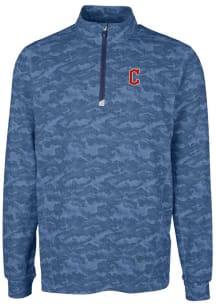 Cutter and Buck Cleveland Guardians Mens Navy Blue Traverse Camo C Logo Big and Tall 1/4 Zip Pul..