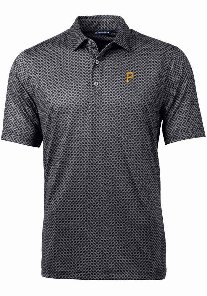 Cutter and Buck Pittsburgh Pirates Mens Black Pike Banner Print Big and Tall Polos Shirt
