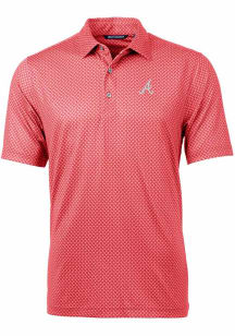 Cutter and Buck Atlanta Braves Mens Red Pike Banner Print Big and Tall Polos Shirt