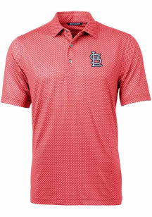 Cutter and Buck St Louis Cardinals Mens Red Pike Banner Print Big and Tall Polos Shirt