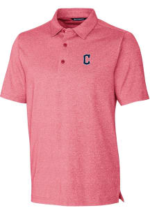 Cutter and Buck Cleveland Guardians Mens Red Forge Heathered C Logo Short Sleeve Polo
