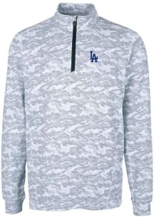 Cutter and Buck Los Angeles Dodgers Mens Charcoal Traverse Camo Print Stretch Long Sleeve 1/4 Zi..