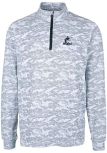 Cutter and Buck Miami Marlins Mens Charcoal Traverse Camo Print Stretch Long Sleeve 1/4 Zip Pull..