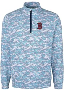 Cutter and Buck Boston Red Sox Mens Blue Traverse Camo Print Stretch Long Sleeve 1/4 Zip Pullove..