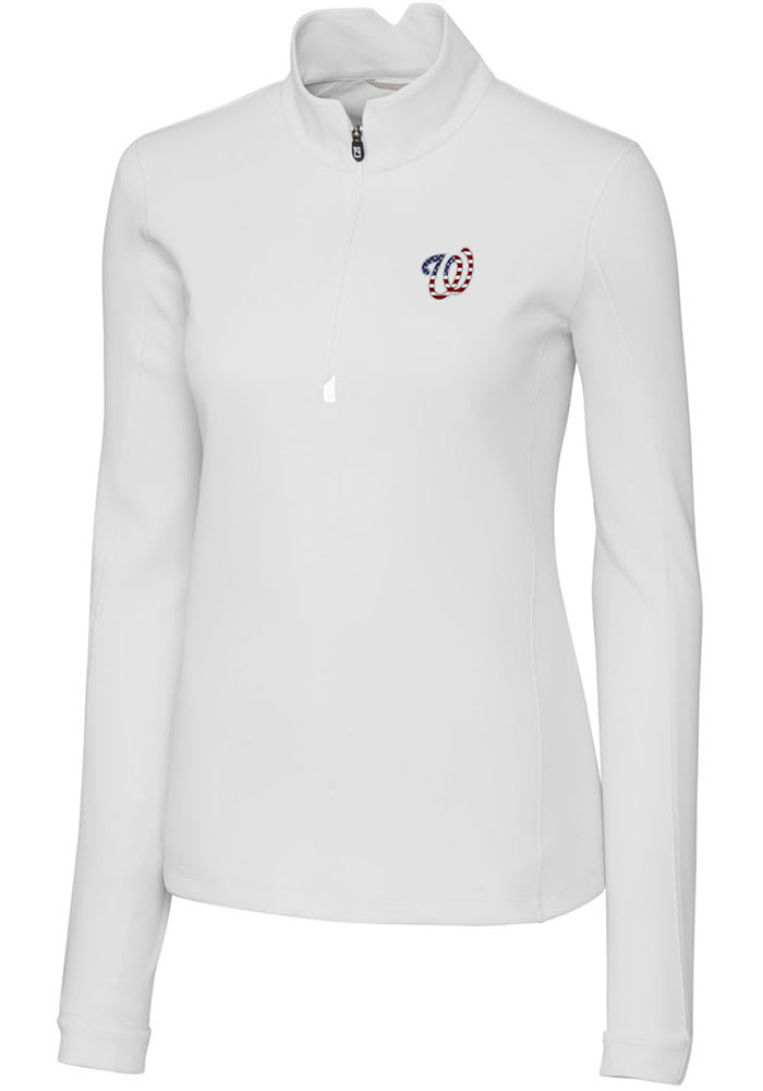 Cutter and Buck Washington Nationals Womens White Traverse 1/4 Zip Pullover