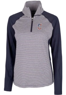 Cutter and Buck Cleveland Guardians Womens Navy Blue Forge Tonal Stripe 1/4 Zip Pullover