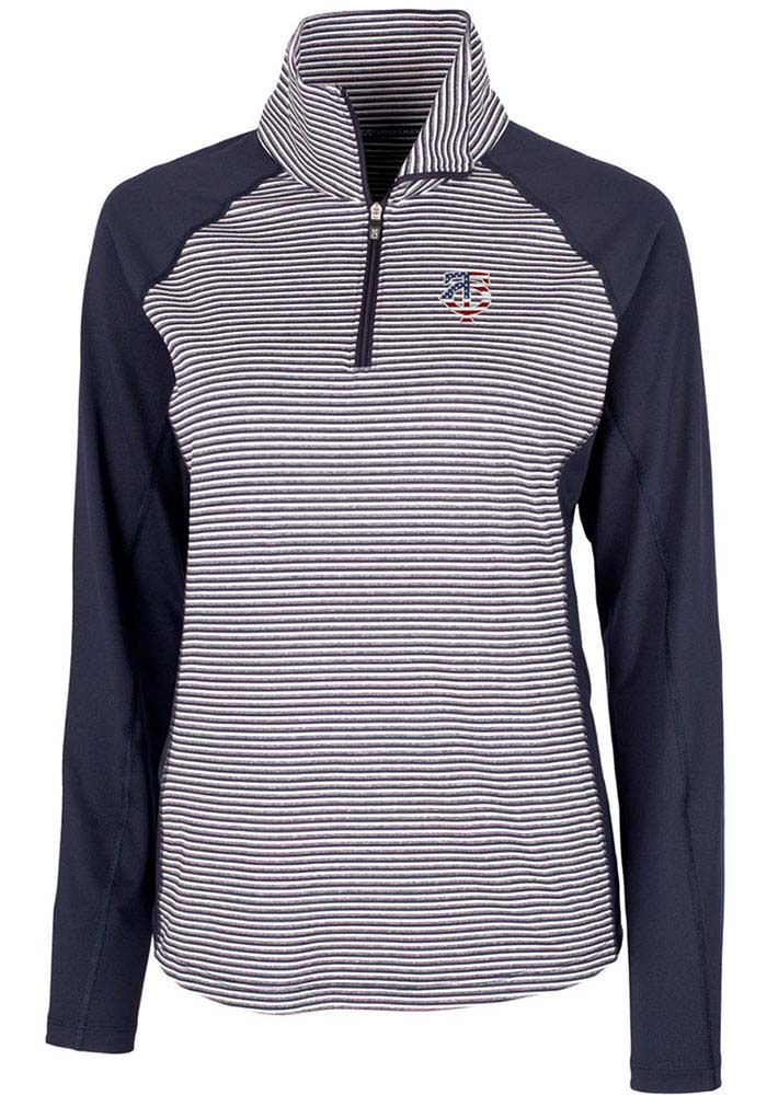 Cutter and Buck Minnesota Twins Womens Navy Blue Forge Tonal Stripe Long Sleeve Pullover