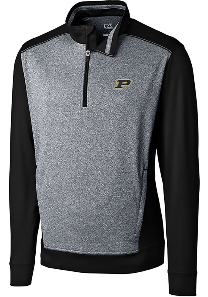 Cutter and Buck Purdue Boilermakers Mens Black Replay Long Sleeve 1/4 Zip Pullover