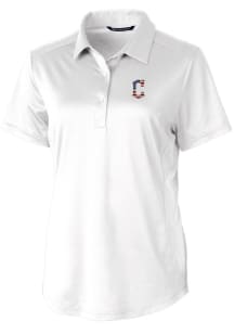 Cutter and Buck Cleveland Guardians Womens White Prospect Textured Short Sleeve Polo Shirt