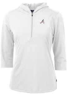 Cutter and Buck Atlanta Braves Womens White Virtue Eco Pique Hooded Sweatshirt