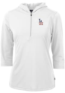 Cutter and Buck Los Angeles Dodgers Womens White Virtue Eco Pique Hooded Sweatshirt
