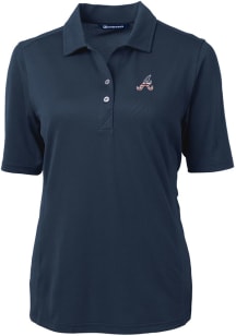 Cutter and Buck Atlanta Braves Womens Navy Blue Virtue Eco Pique Short Sleeve Polo Shirt