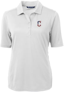 Cutter and Buck Cleveland Guardians Womens White Virtue Eco Pique Short Sleeve Polo Shirt