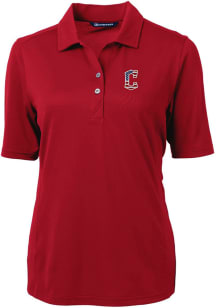 Cutter and Buck Cleveland Guardians Womens Red Virtue Eco Pique Short Sleeve Polo Shirt