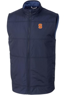 Cutter and Buck Syracuse Orange Mens Navy Blue Stealth Hybrid Quilted Windbreaker Vest Big and T..