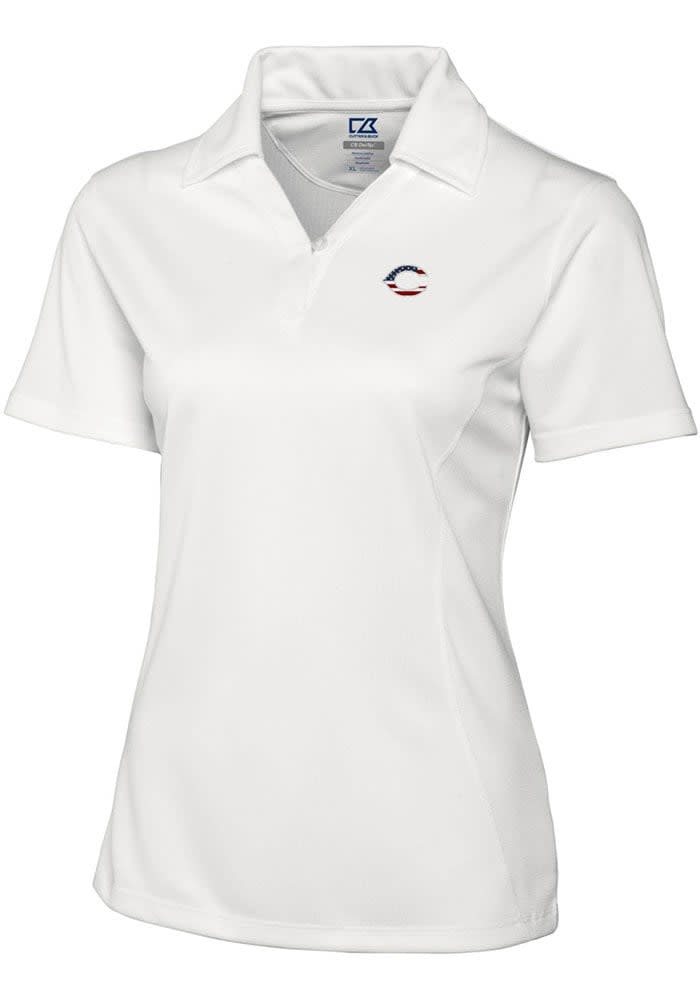 Cutter and Buck Cincinnati Reds Womens White Americana Drytec Genre Short Sleeve Polo Shirt