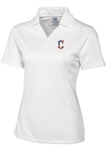 Cutter and Buck Cleveland Guardians Womens White Drytec Genre Textured Short Sleeve Polo Shirt