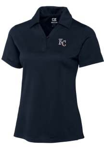 Cutter and Buck Kansas City Royals Womens Navy Blue Drytec Genre Textured Short Sleeve Polo Shir..