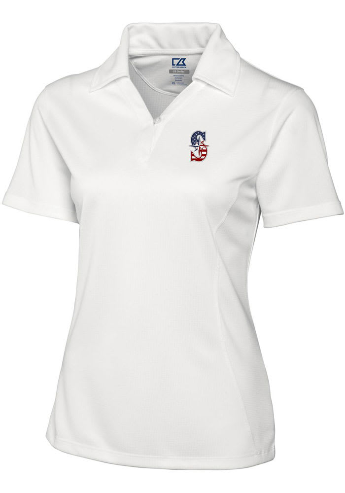Cutter and Buck Seattle Mariners Womens White Drytec Genre Textured Short Sleeve Polo Shirt