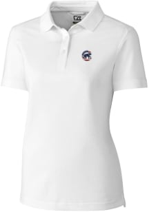 Cutter and Buck Chicago Cubs Womens White Advantage Pique Short Sleeve Polo Shirt