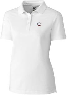 Cutter and Buck Cincinnati Reds Womens White Advantage Pique Short Sleeve Polo Shirt