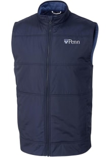 Cutter and Buck Pennsylvania Quakers Mens Navy Blue Stealth Hybrid Quilted Windbreaker Vest Big ..