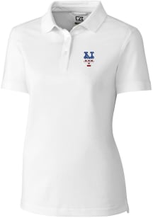 Cutter and Buck New York Mets Womens White Advantage Pique Short Sleeve Polo Shirt