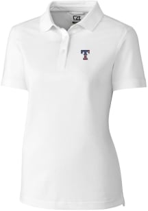 Cutter and Buck Texas Rangers Womens White Advantage Pique Short Sleeve Polo Shirt
