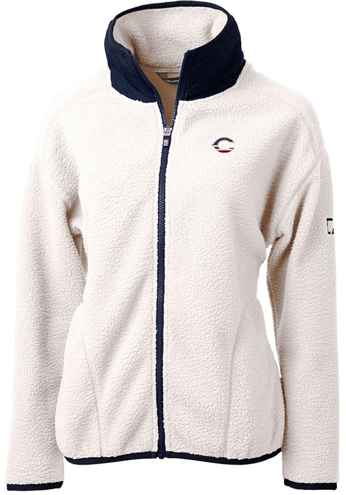 Cutter and Buck Cincinnati Reds Womens Grey Americana Cascade Sherpa Long Sleeve Full Zip Jacket