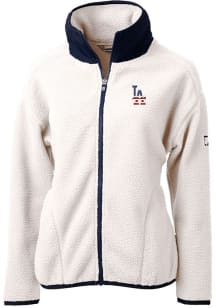 Cutter and Buck Los Angeles Dodgers Womens Grey Americana Cascade Sherpa Long Sleeve Full Zip Ja..