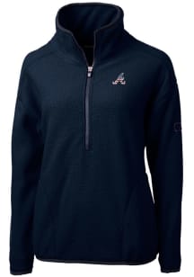 Cutter and Buck Atlanta Braves Womens Navy Blue Cascade Eco Sherpa 1/4 Zip Pullover