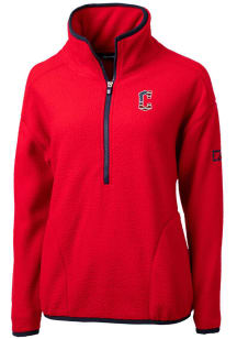 Cutter and Buck Cleveland Guardians Womens Red Cascade Eco Sherpa 1/4 Zip Pullover