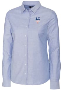 Cutter and Buck New York Mets Womens Stretch Oxford Long Sleeve Light Blue Dress Shirt