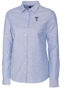 Cutter and Buck Texas Rangers Womens Stretch Oxford Long Sleeve Light Blue Dress Shirt