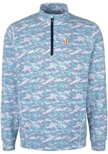 Cutter and Buck Houston Astros Mens Blue Traverse Camo Print Stretch Long Sleeve 1/4 Zip Pullove..