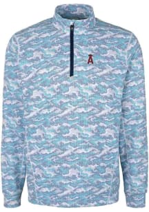 Cutter and Buck Los Angeles Angels Mens Blue Traverse Camo Print Stretch Long Sleeve 1/4 Zip Pul..