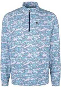 Cutter and Buck New York Yankees Mens Blue Traverse Camo Print Stretch Long Sleeve 1/4 Zip Pullo..