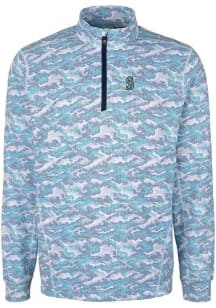 Cutter and Buck Seattle Mariners Mens Blue Traverse Camo Print Stretch Long Sleeve 1/4 Zip Pullo..